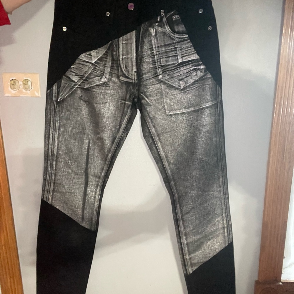 P001 Purple Brand Holographic Fragment Over Black Jeans